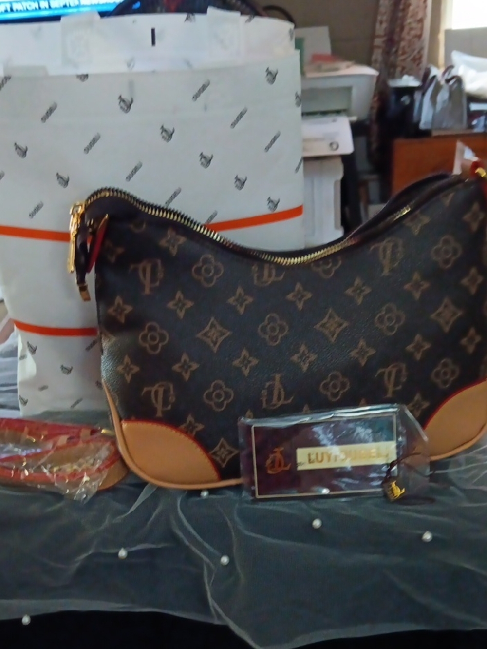 Monogram Shoulder Bag in Brown & Tan Like New